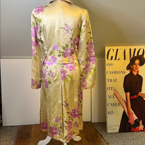 Banana Republic trench coat women’s gold silk gorgeous floral size medium NWOT - Picture 2 of 5